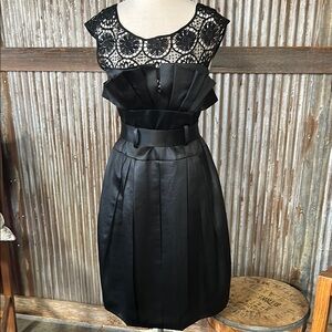 Rachel Roy Elegant Black Lace and Satin Cocktail Dress